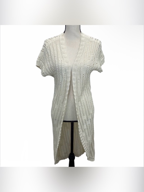 Peruvian Connection Sweaters - Peruvian Connection 100% Pima Cotton Cream Open Front Cardigan Duster, size M